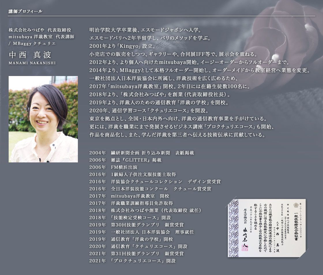 代表講師 中西真波